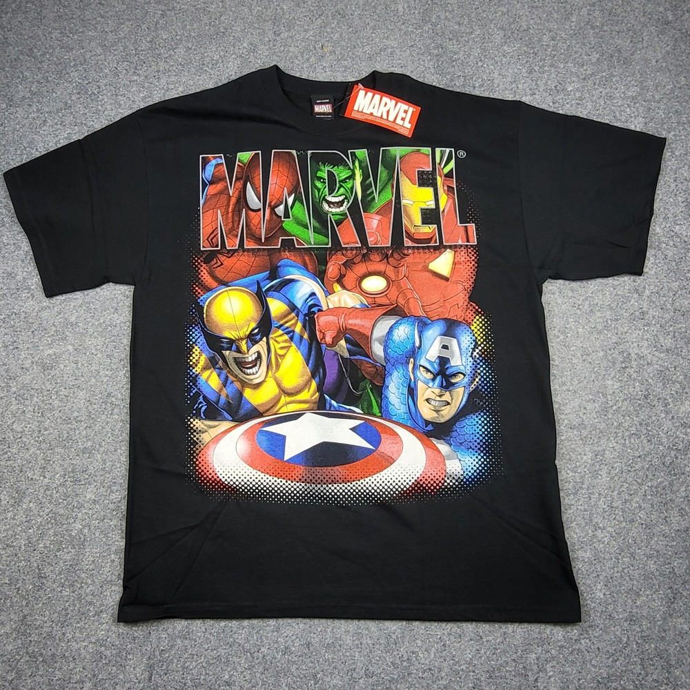 Mad Engine Marvel Comics Avengers X-Men Graphic T-Shirt Black XL Spiderman Hulk